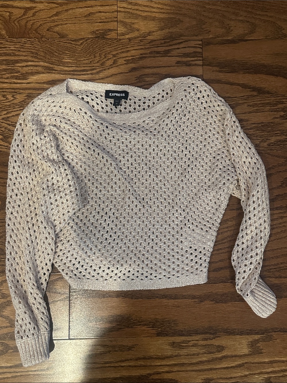 Express Open-Weave Pullover Sweater in Light Taupe